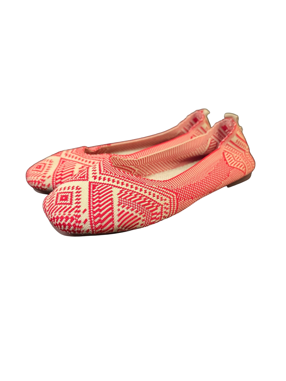 Women's Red Geometric Knit Ballet Flats Slip-On Shoes US 7 EU 38 Casual Comfort